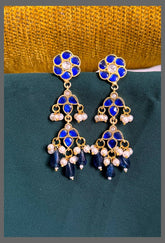 Blue Flower Hanging In Kundan - KE00484